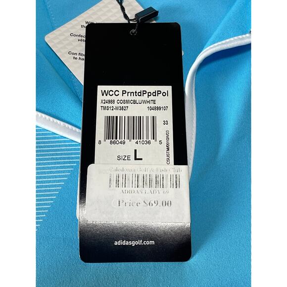 NWT Womens Adidas Climacool Caledonia Golf & Fish‎ Club Blue Short Sleeve Polo L - Picture 6 of 10